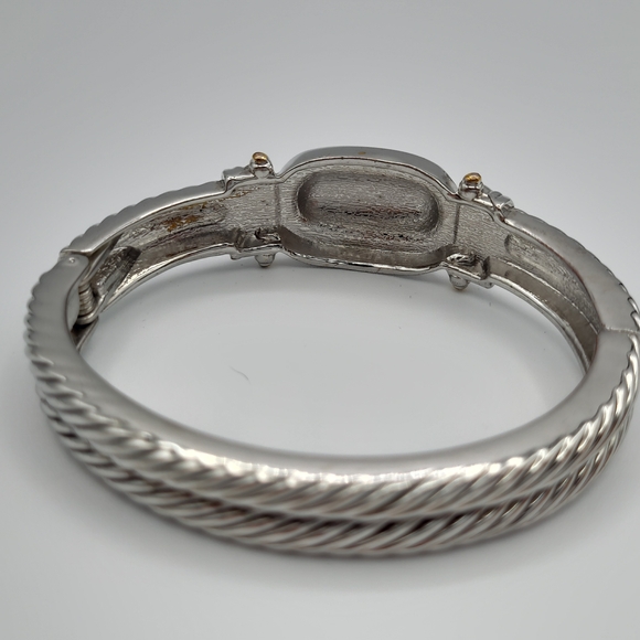 Vintage Two Tone Cable Hinged Bangle Bracelet Silver Gold Tone Chunky Cuff - Picture 10 of 14